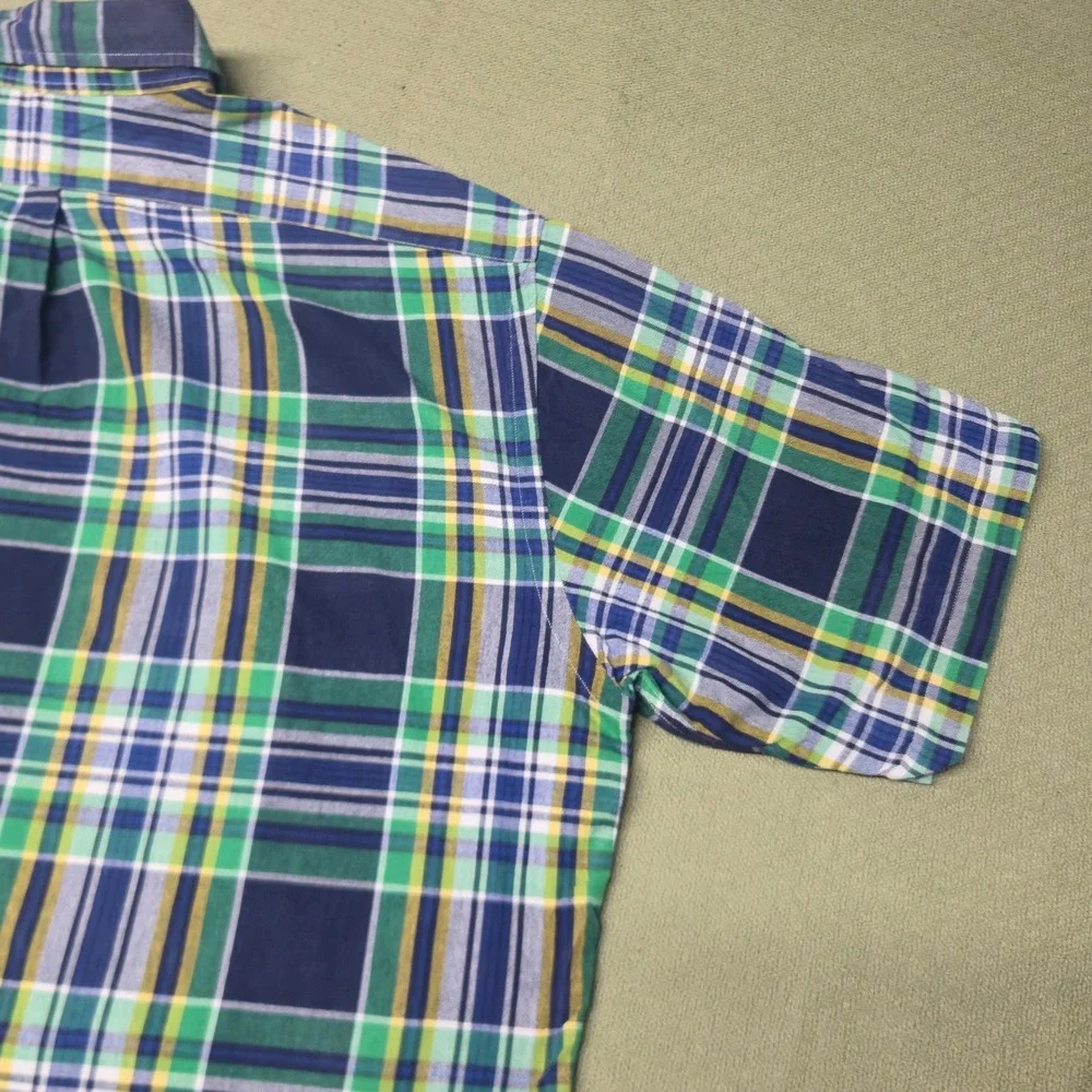 Polo Ralph Lauren Mens Short Sleeve Plaid Button Down Shirt Navy Green Yellow M